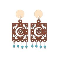 1 Pair Vintage Style Ethnic Style Geometric Skull Hollow Out Wood Drop Earrings sku image 3