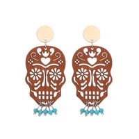 1 Pair Vintage Style Ethnic Style Geometric Skull Hollow Out Wood Drop Earrings main image 6