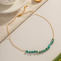 304 Stainless Steel Turquoise  18K Gold Plated Simple Style Classic Style Plating Color Block Pendant Necklace main image 5