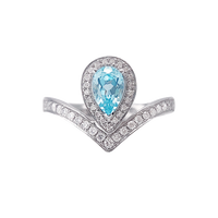 18K White Blue Diamond V-Shaped Crown Water Drop Surrounding Main Stone 0.60ct Auxiliary Stone 0.23ct44p Gold Weight: 3.3.G Net Weight 3.13G main image 1