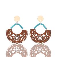 1 Pair Vintage Style Ethnic Style Geometric Skull Hollow Out Wood Drop Earrings sku image 1