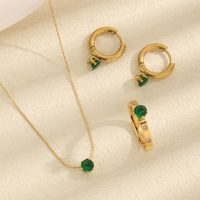 Titanium Steel 18K Gold Plated Simple Style Classic Style Inlay Solid Color Artificial Rhinestones Jewelry Set sku image 1