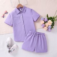 Simple Style Solid Color Cotton Blend Polyester Girls Clothing Sets sku image 1