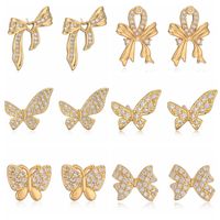 1 Pair Elegant Streetwear Butterfly Bow Knot Plating Inlay Copper Rhinestones Ear Studs main image 1