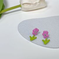 1 Pair Sweet Simple Style Flower Plating Copper Alloy Drop Earrings main image 4