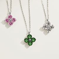 Sterling Silver Simple Style Classic Style Inlay Flower Zircon Pendant Necklace main image 1