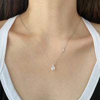 Sterling Silver Simple Style Classic Style Inlay Solid Color Pearl Pendant Necklace main image 3