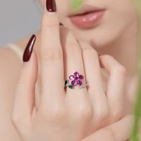 Sterling Silver Simple Style Classic Style Inlay Leaf Flower Zircon Rings main image 1