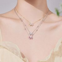 Sterling Silver Simple Style Classic Style Inlay Bow Knot Rhinestones Pendant Necklace main image 1
