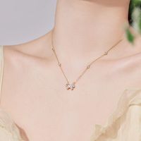 Sterling Silver Simple Style Classic Style Inlay Bow Knot Rhinestones Pendant Necklace main image 3