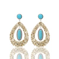 1 Pair Simple Style Shiny Water Droplets Hollow Out Inlay Pu Leather Alloy Turquoise Drop Earrings main image 4