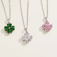 Sterling Silver Simple Style Classic Style Inlay Flower Rhinestones Pendant Necklace main image 1