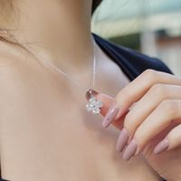 Sterling Silver Simple Style Classic Style Inlay Flower Rhinestones Pendant Necklace main image 3
