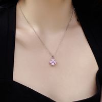 Sterling Silver Simple Style Classic Style Inlay Flower Rhinestones Pendant Necklace main image 2
