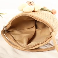 Women's Small Cotton Solid Color Flower Vacation Beach Weave Bucket Zipper Straw Bag main image 4