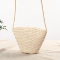 Women's Small Cotton Solid Color Flower Vacation Beach Weave Bucket Zipper Straw Bag sku image 1