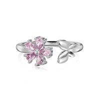Sterling Silver Simple Style Classic Style Inlay Flower Zircon Open Rings sku image 1