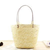 Women's Small Straw Solid Color Vacation Beach Weave String Straw Bag sku image 1