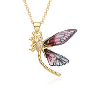 Wholesale IG Style Sweet Dragonfly Copper Inlay Zircon Pendant Necklace sku image 3