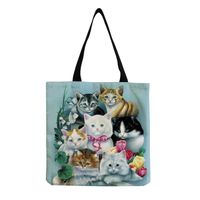 Women's All Seasons Linen Cat Simple Style Square Open Canvas Bag sku image 8