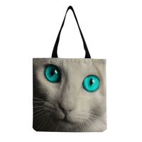 Women's All Seasons Linen Cat Simple Style Square Open Canvas Bag sku image 4