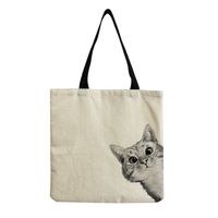 Women's All Seasons Linen Cat Simple Style Square Open Canvas Bag sku image 1