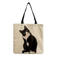 Women's All Seasons Linen Cat Simple Style Square Open Canvas Bag sku image 6