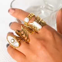 Vacation Sweet Irregular Leaves 304 Stainless Steel 14K Gold Plated Pearl Rings In Bulk main image 1