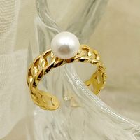 Vacation Sweet Irregular Leaves 304 Stainless Steel 14K Gold Plated Pearl Rings In Bulk main image 2