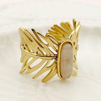 Vacation Sweet Irregular Leaves 304 Stainless Steel 14K Gold Plated Pearl Rings In Bulk main image 5