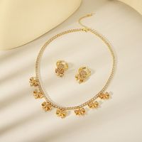 Copper 18K Gold Plated IG Style Romantic Commute Plating Inlay Bow Knot Zircon Earrings Necklace main image 1