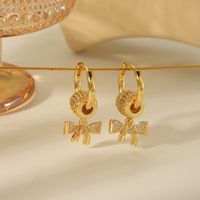Copper 18K Gold Plated IG Style Romantic Commute Plating Inlay Bow Knot Zircon Earrings Necklace main image 5