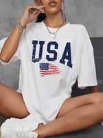 Women's T-shirt Short Sleeve T-Shirts Printing Patchwork Simple Style Letter American Flag main image 6