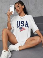 Women's T-shirt Short Sleeve T-Shirts Printing Patchwork Simple Style Letter American Flag main image 5