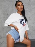 Women's T-shirt Short Sleeve T-Shirts Printing Patchwork Simple Style Letter American Flag main image 2