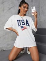 Women's T-shirt Short Sleeve T-Shirts Printing Patchwork Simple Style Letter American Flag main image 3