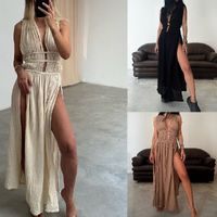 Femmes Robe Débardeur Vêtement De Rue V Profond Sans Manches Couleur Unie Maxi Longue Robe Vacances Du Quotidien main image video