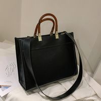 Women's Large Pu Leather Solid Color Vintage Style Classic Style Zipper Tote Bag sku image 2