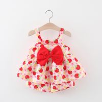 Cute Flower Bow Knot Cotton Girls Dresses sku image 1