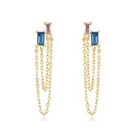 1 Pair Casual Simple Style Geometric Chain Inlay Copper Zircon Drop Earrings main image 1