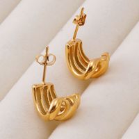 1 Pair Simple Style Classic Style Commute C Shape Paw Print Solid Color 304 Stainless Steel 18K Gold Plated Earrings main image 3