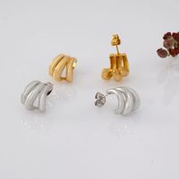 1 Pair Simple Style Classic Style Commute C Shape Paw Print Solid Color 304 Stainless Steel 18K Gold Plated Earrings main image 5