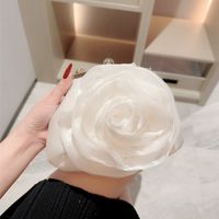 White Polyester Solid Color Flower Beading Round Evening Bags sku image 1