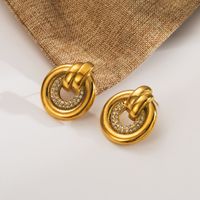 1 Pair Vintage Style Classic Style Round Plating Inlay 304 Stainless Steel Zircon 18K Gold Plated Ear Studs main image 3