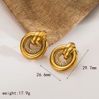 1 Par Estilo Vintage Estilo Clásico Ronda Enchapado Embutido Acero Inoxidable 304 Circón Chapados en oro de 18k Pendientes main image 2