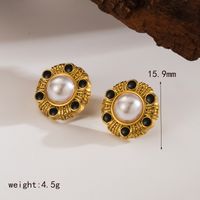 1 Pair Casual Simple Style Round Plating Inlay 304 Stainless Steel Artificial Pearls 18K Gold Plated Ear Studs main image 2