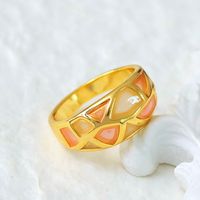 Copper 18K Gold Plated IG Style Y2K Plating Lattice Copper Wide Band Rings main image 1