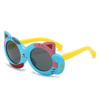 Cute Color Block Cat Tac Special-shaped Mirror Full Frame Kids Sunglasses sku image 2