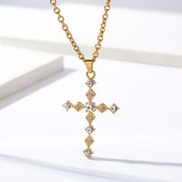 IG Style Gothic Cool Style Cross Rhombus 304 Stainless Steel Inlay Rhinestones Men's Pendant Necklace main image 5