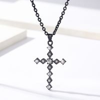IG Style Gothic Cool Style Cross Rhombus 304 Stainless Steel Inlay Rhinestones Men's Pendant Necklace main image 4